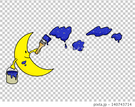 一幅描繪月亮在星空下作畫的插圖。 140743714