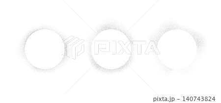 Spray stencil effect circle frame set. Faded dot texture radial shape collection. Stippled grain round border bundle. Rough circular boarder elements for text box, banner, poster, template. Vector 140743824