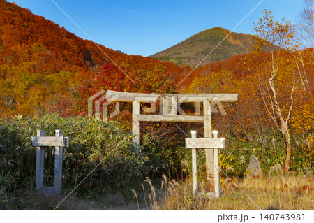 薬師神社の鳥居と八甲田山 薬師神社の鳥居と八甲田山 140743981
