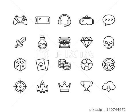 ゲーム関連の線画アイコンセット 140744472
