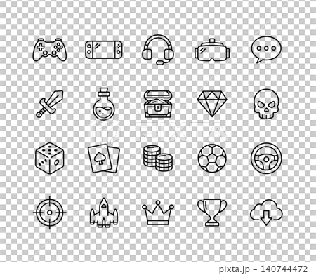 ゲーム関連の線画アイコンセット 140744472