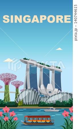 Flat Vector Illustration of Singapore Skyline with Marina Bay Landmarks Flat Vector Illustration of Singapore Skyline with Marina Bay Landmarks 140744615
