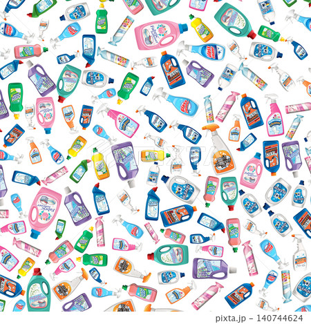 Seamless Pattern of Household Cleaning Product Bottles and Spray Containers Seamless Pattern of Household Cleaning Product Bottles and Spray Containers 140744624