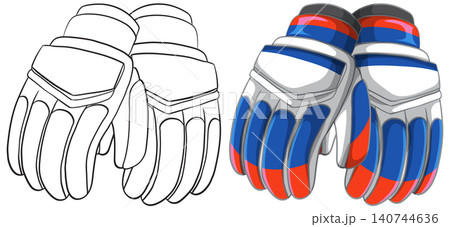 Professional Cricket Batting Gloves Vector Illustration in Color and Line Art Professional Cricket Batting Gloves Vector Illustration in Color and Line Art 140744636