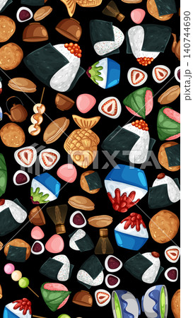 Seamless Vector Pattern of Traditional Japanese Snacks and Asian Cuisine 140744690