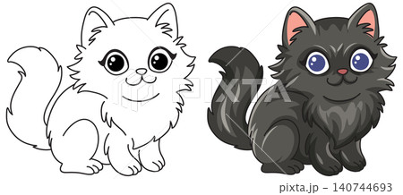 Cute Cartoon Persian Cat Vector Illustration in Color and Line Art Cute Cartoon Persian Cat Vector Illustration in Color and Line Art 140744693