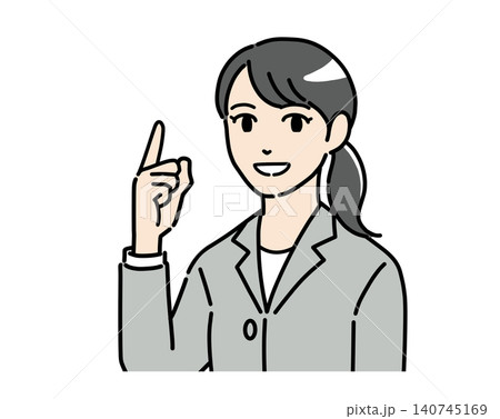 笑顔でポイントを説明するスーツ姿の若い女性のイラスト　カラー 140745169