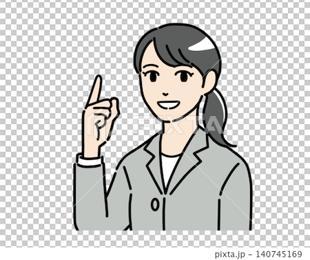 笑顔でポイントを説明するスーツ姿の若い女性のイラスト　カラー 140745169