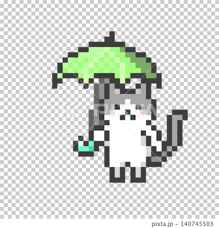 一隻三色貓拿著一把像素化的雨傘 一隻三色貓拿著一把像素化的雨傘 140745503