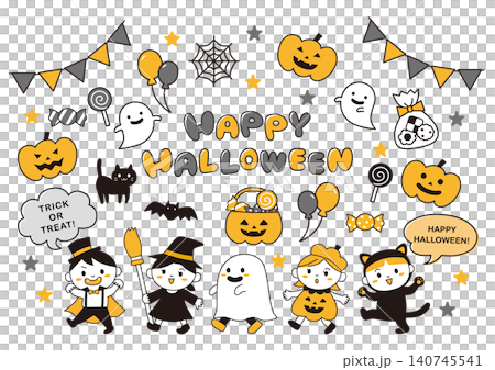 Halloween illustration set featuring children in costumes (2 colors) 140745541