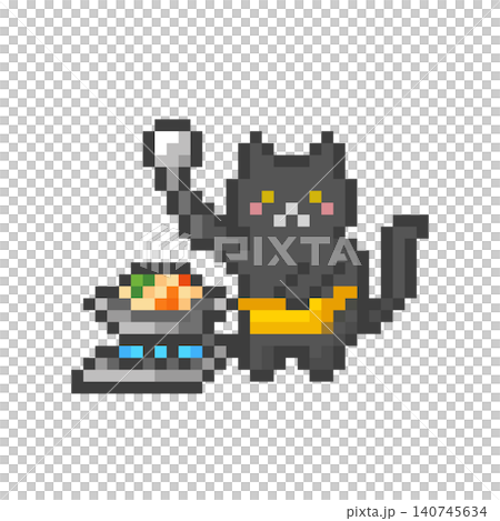 ドット絵の料理をする黒猫 ドット絵の料理をする黒猫 140745634
