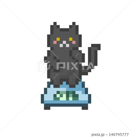 ドット絵の体重計にのる黒猫 140745777