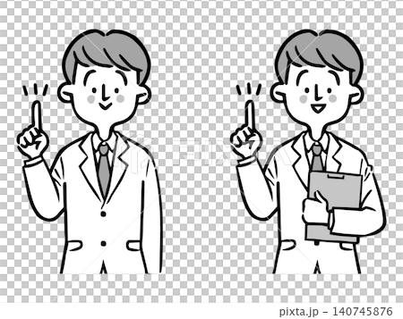 ポイントを説明する男性会社員2 上半身 ベクター(モノクロ) ポイントを説明する男性会社員2 上半身 ベクター(モノクロ) 140745876