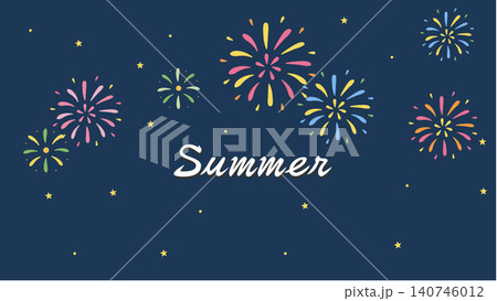 夏祭りのフラットデザインバナー 花火と提灯の夏イベント背景イラスト 夏祭りのフラットデザインバナー 花火と提灯の夏イベント背景イラスト 140746012