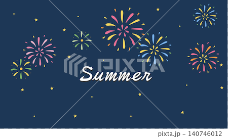 夏祭りのフラットデザインバナー 花火と提灯の夏イベント背景イラスト 夏祭りのフラットデザインバナー 花火と提灯の夏イベント背景イラスト 140746012