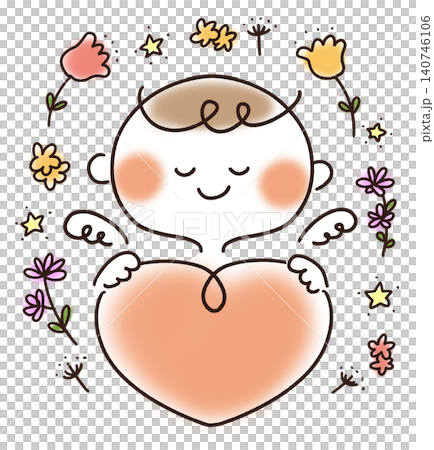 優しいタッチの赤ちゃん天使イラスト 140746106