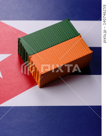 Cargo containers on the Cuba flag as a conceptual backdrop for goods export. Cargo containers Cargo containers on the Cuba flag as a conceptual backdrop for goods export. Cargo containers 140746259