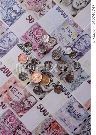 Czech paper money, koruna or crown, in various denominations for financial exchange. Czech koruna Czech paper money, koruna or crown, in various denominations for financial exchange. Czech koruna 140746747
