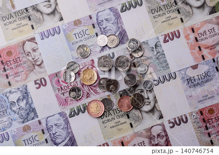 Czech paper money, koruna or crown, in various denominations for financial exchange. Czech koruna Czech paper money, koruna or crown, in various denominations for financial exchange. Czech koruna 140746754