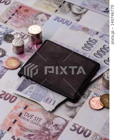 Czech koruna, paper money and coins, financing and commodity exchange, trade. Czech currency 140746770