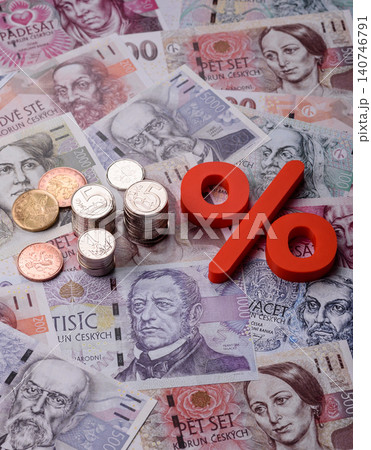 The percentage sign on cash as a concept for inflation, deposits, or tax. The percentage sign The percentage sign on cash as a concept for inflation, deposits, or tax. The percentage sign 140746791