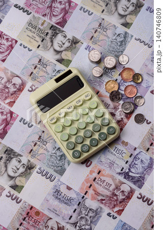 Czech paper money, koruna or crown, in various denominations for financial exchange. Czech koruna Czech paper money, koruna or crown, in various denominations for financial exchange. Czech koruna 140746809