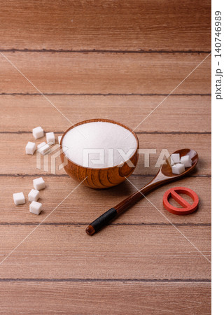 The sugar ban sign as a concept to stop the problem of diabetes and obesity. The sugar ban sign 140746989