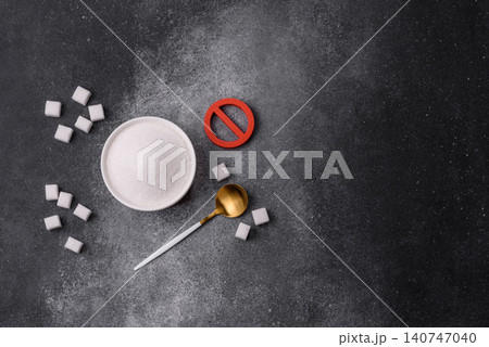 The sugar ban sign as a concept to stop the problem of diabetes and obesity. The sugar ban sign 140747040