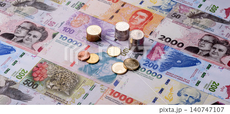 Argentina paper money, peso in various denominations. Argentine money 140747107