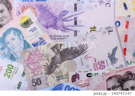 Argentina paper money, peso in various denominations. Argentine money Argentina paper money, peso in various denominations. Argentine money 140747147