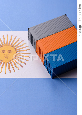 Cargo containers on the Argentine flag as a conceptual backdrop for goods export. Cargo containers 140747166