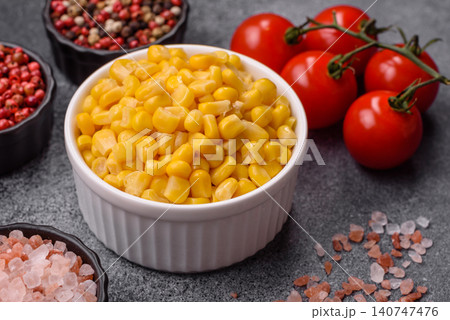 Golden, sweet canned corn kernels or maize for salads and vegetarian dishes. Canned corn Golden, sweet canned corn kernels or maize for salads and vegetarian dishes. Canned corn 140747476