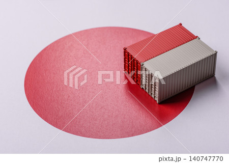 Cargo containers on the japanese flag as a conceptual backdrop. Cargo containers Cargo containers on the japanese flag as a conceptual backdrop. Cargo containers 140747770