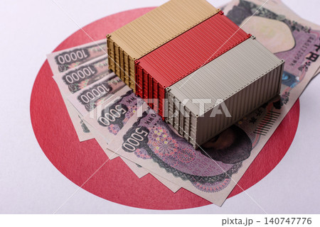 Cargo containers on the japanese flag as a conceptual backdrop. Cargo containers Cargo containers on the japanese flag as a conceptual backdrop. Cargo containers 140747776