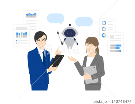 AIを活用する仕事中のビジネスパーソンのイラスト ベクター素材 AIを活用する仕事中のビジネスパーソンのイラスト ベクター素材 140748474