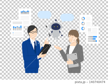 AIを活用する仕事中のビジネスパーソンのイラスト ベクター素材 AIを活用する仕事中のビジネスパーソンのイラスト ベクター素材 140748474