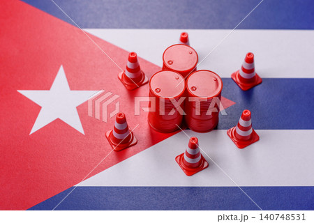 The cargo container ban on the Cuba flag as a conceptual backdrop. The cargo container embargo 140748531