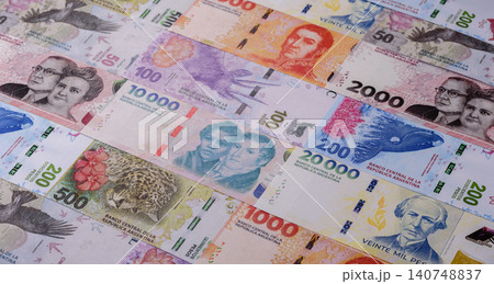 Argentina paper money, peso in various denominations. Argentine money 140748837