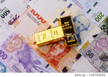 Argentine gold bars or ingots as a tool for balance, financial investment. Argentine gold bars 140748850