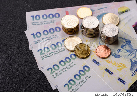Argentina paper money, peso in various denominations. Argentine money Argentina paper money, peso in various denominations. Argentine money 140748856