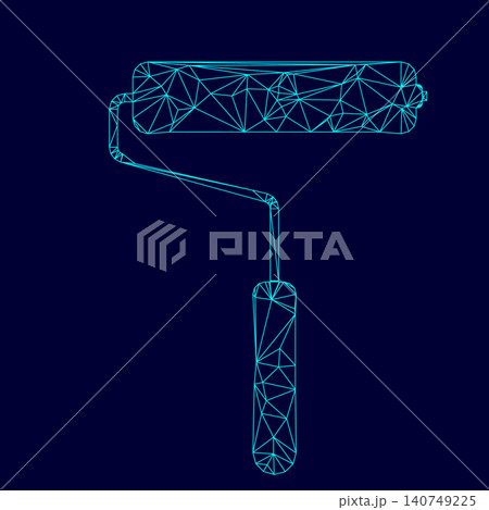 Paint roller low poly triangulation triangulated polygonal electric cyan blue vibrant aqua neon color vector illustration image outline contour line Paint roller low poly triangulation triangulated polygonal electric cyan blue vibrant aqua neon color vector illustration image outline contour line 140749225