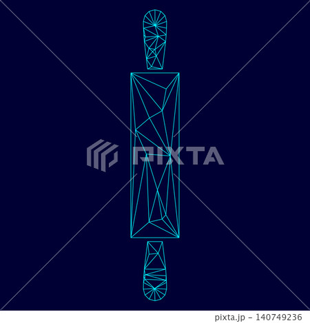 Rolling pin low poly triangulation triangulated polygonal electric cyan blue vibrant aqua neon color vector illustration image outline contour line 140749236