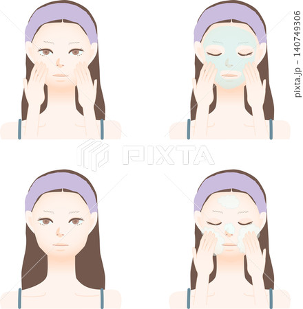 スキンケアをする女性のベクターイラストセット スキンケアをする女性のベクターイラストセット 140749306