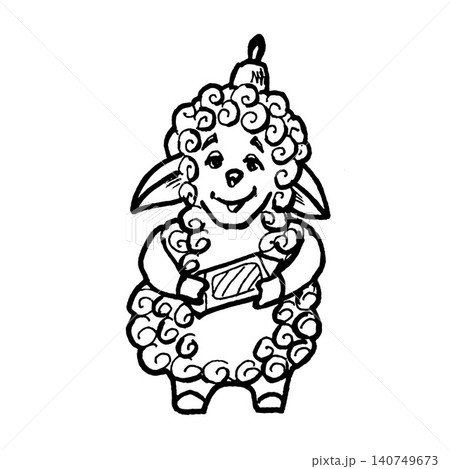 Hand-drawn black line art sheep toy for Christmas tree decoration on isolated background, perfect for Christmas decorations, cards, stickers, packaging, gifts and banners. Hand-drawn black line art sheep toy for Christmas tree decoration on isolated background, perfect for Christmas decorations, cards, stickers, packaging, gifts and banners. 140749673