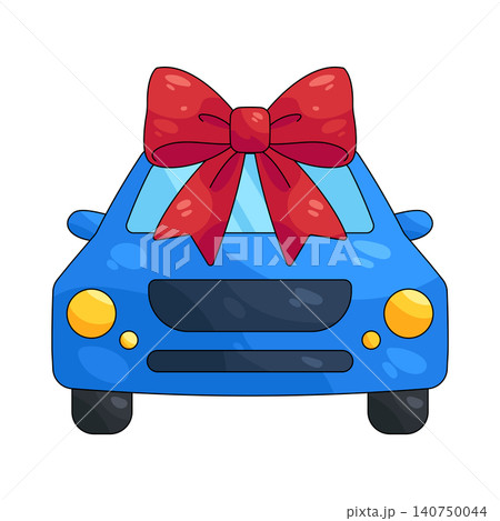 Illustration of blue car with a red bow 140750044