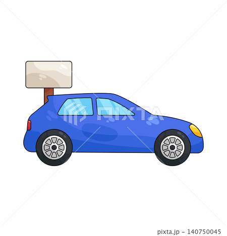 Illustration of blue car with a sign Illustration of blue car with a sign 140750045