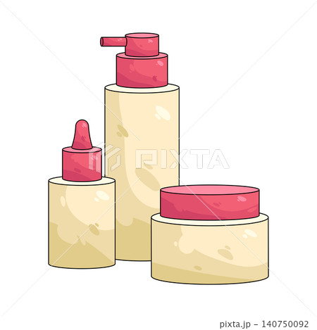 Illustration of Skincare product bottles and jars 140750092