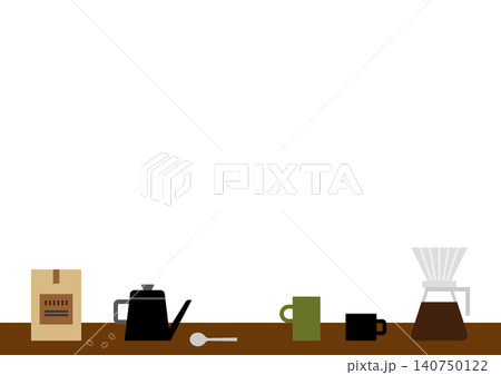 カフェ風コーヒーキッチンイラスト おうちカフェ素材（白背景） 140750122