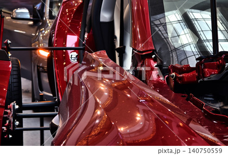 Exquisite craftsmanship and refined materials showcase upscale automotive environment 140750559