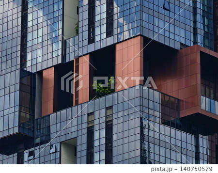 Urban development scene highlighting innovative facade modules and industrial scaffolding details Urban development scene highlighting innovative facade modules and industrial scaffolding details 140750579